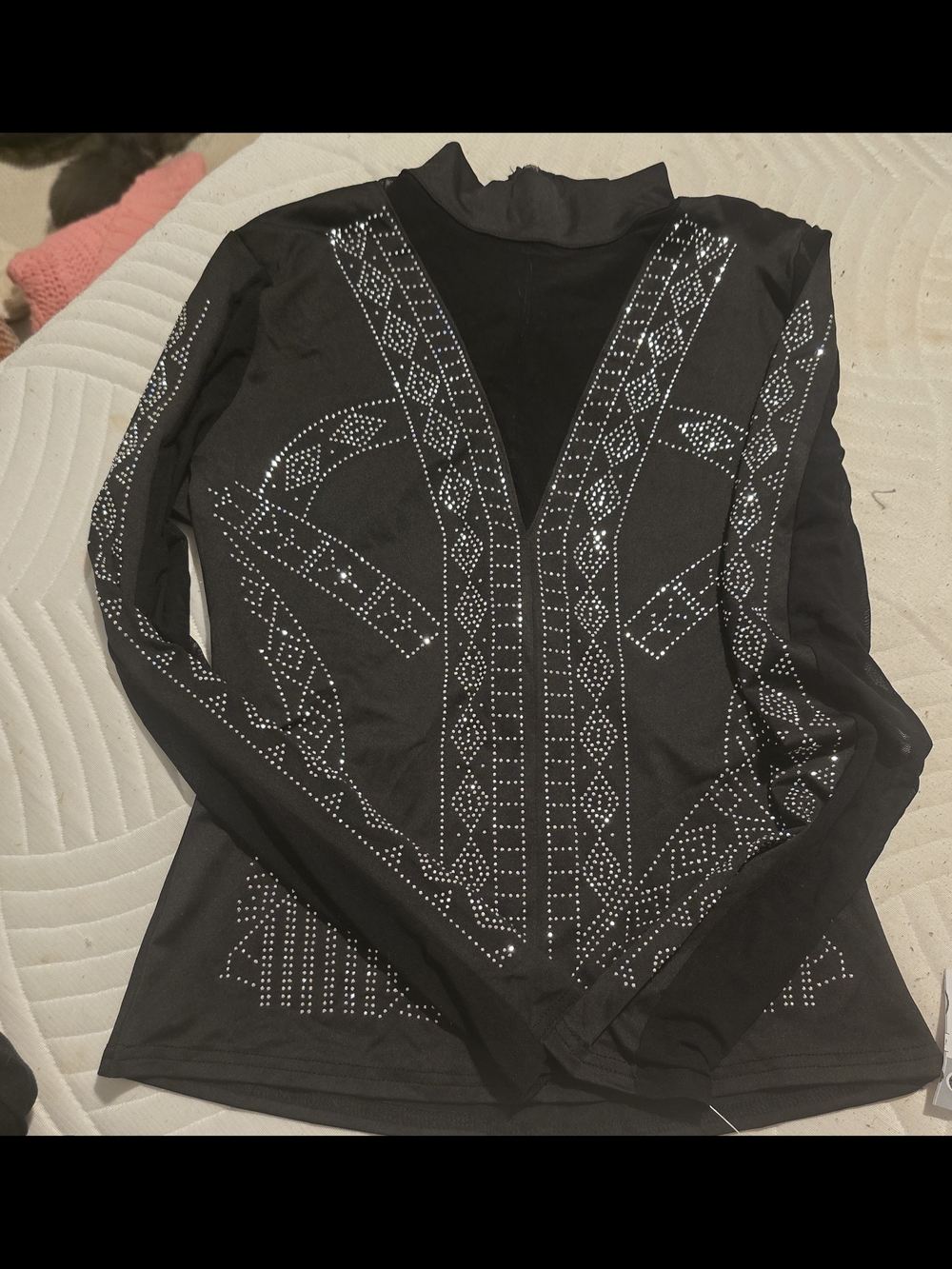 Black Mock Neck Long-Sleeve Top with Silver Stud Detailing